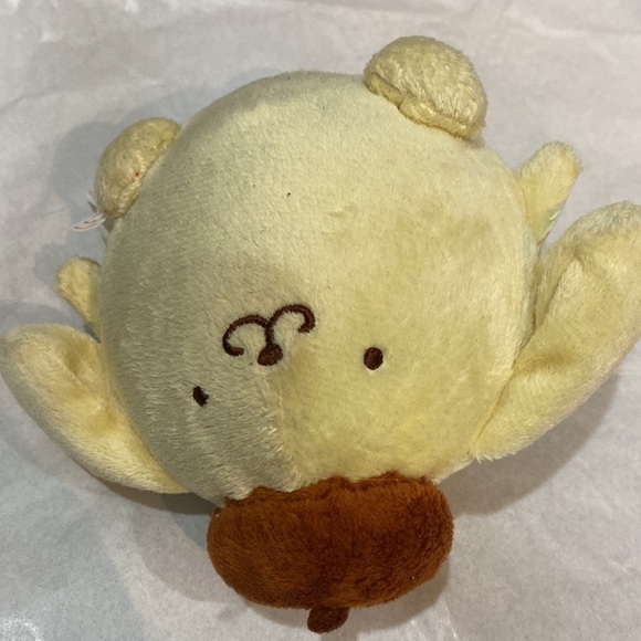 Sanrio Pomuponupurin the yellow dog plush 5x5” Baby rattle toy. - Picture 3 of 5